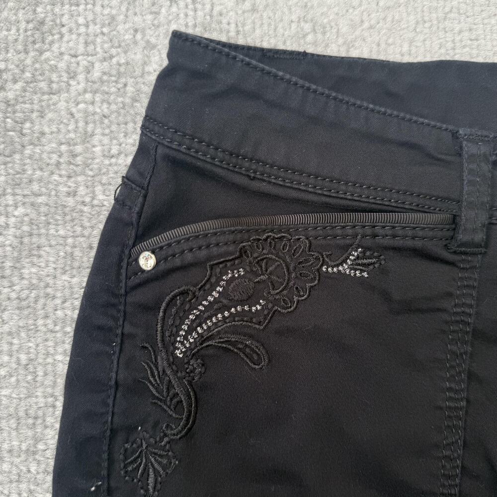 White House Black Market Pants Womens 2 Black Crop Leg Cargo Embroidered Stretch - Picture 4 of 12